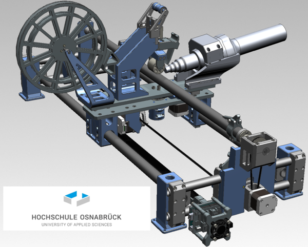 Modellansicht der Wickelmaschine für faserverstärkte Rohre (Hochschule Osnabrück, Simon Schlichtermann)