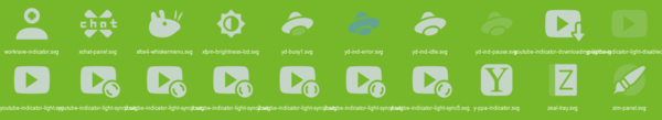 Gekachelte Bilder eingefärbt mit OSEG grün, mit Beschriftung der Themengestaltung „Papirus“ für Computer-Arbeitsflächen (Papirus bei opendesktop.org)